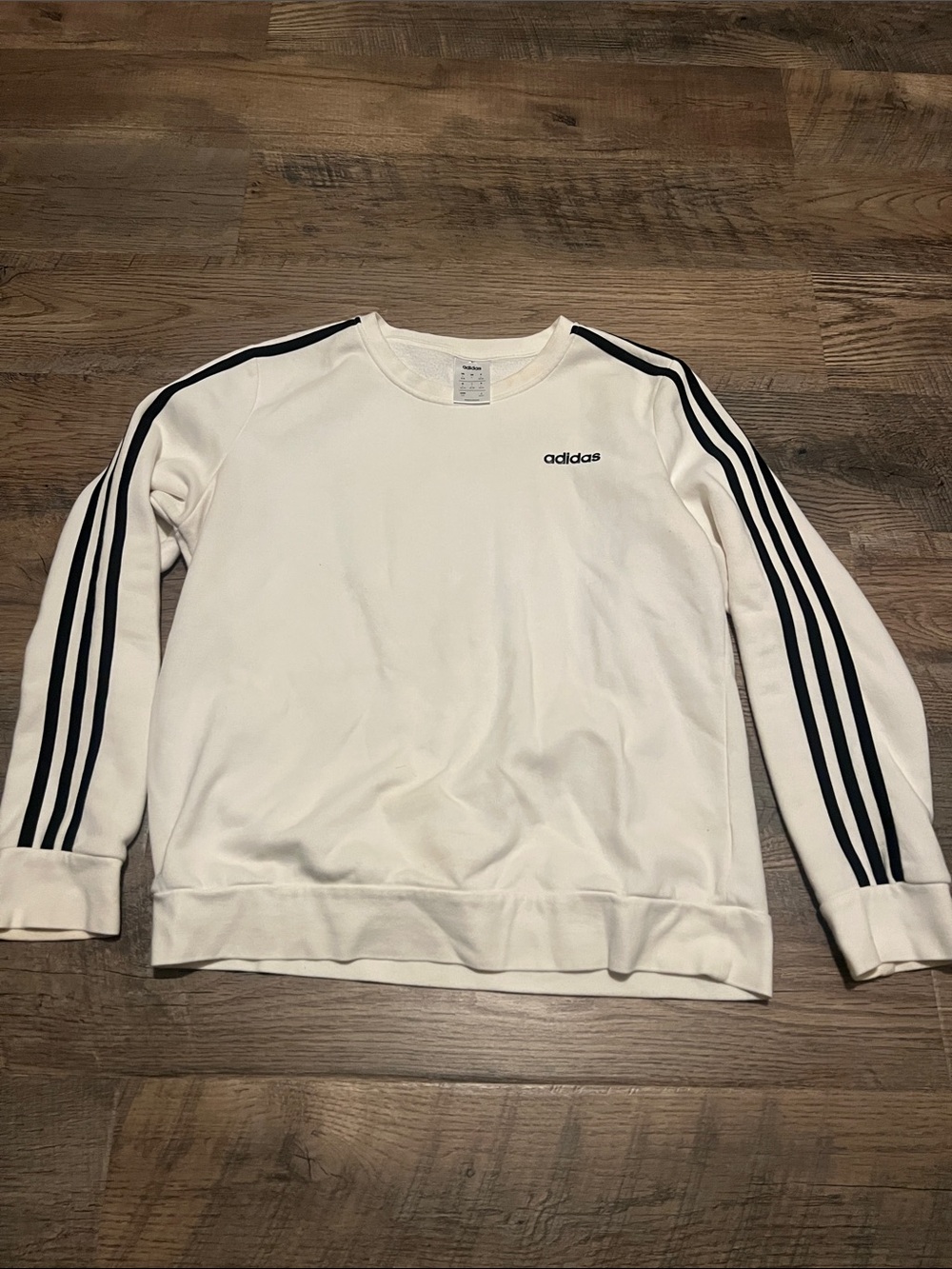 adidas Cream Crewneck Sweater with Black Stripe Sleeves